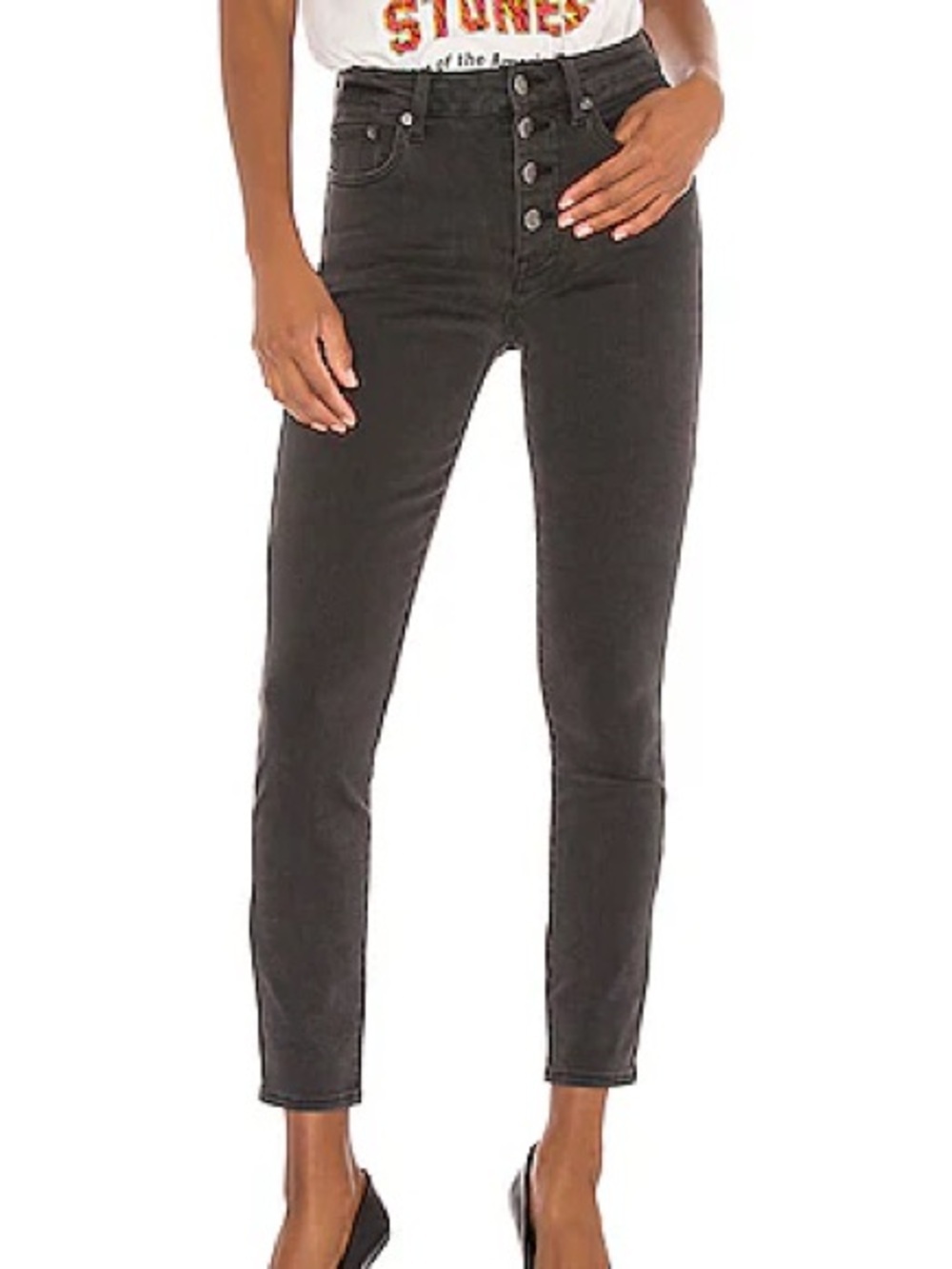 Pistola Aline Black High-Waisted Open Button Fly Skinny Jeans In Ashbury Size 25